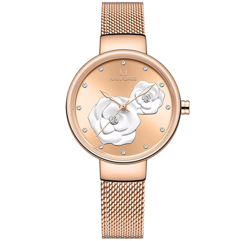 Women Watch Top Luxury Brand Steel Mesh Waterproof Ladies Watches Flower Quartz Female Wristwatch Charming Girl Clock