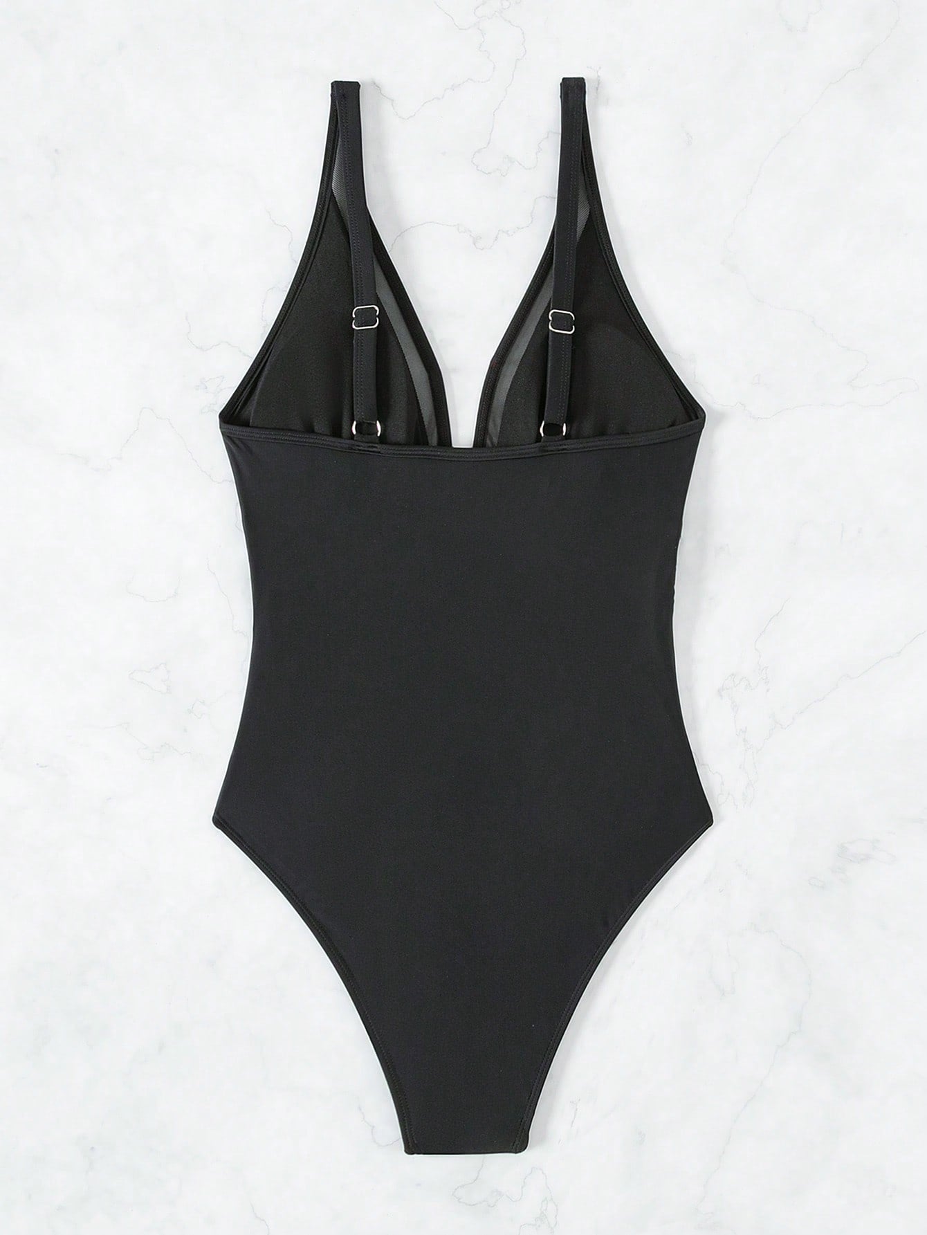 Swim Basics Summer Beach One Piece Mesh Contrast Swimsuit