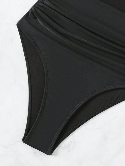 Swim Basics Summer Beach One Piece Mesh Contrast Swimsuit